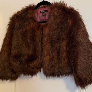 INC International Concepts Faux Fur Jacket in Rich Brown/Burgundy